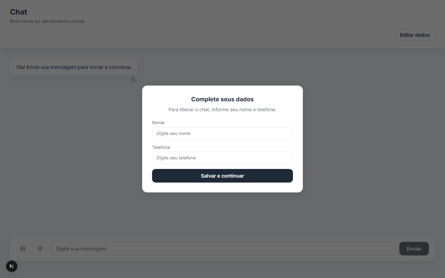 Widget de chat — conversa natural com a assistente virtual